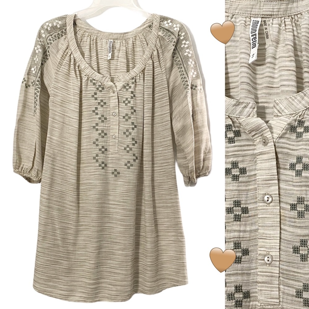 Monoreno boho striped embroidered blouse, cream